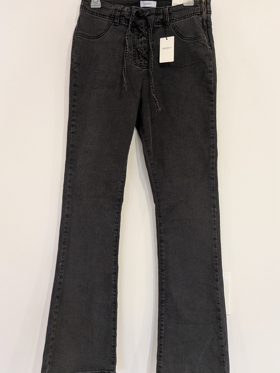 Forever 21 Denim - Bootcut Washed Black Lace Up Denim Jeans Women Solid Zip Drawstring NWT
